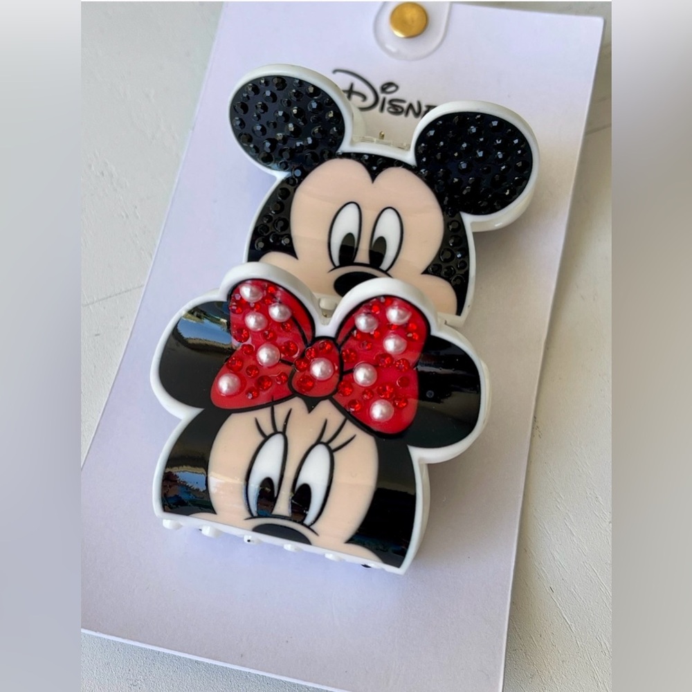 Disney Baublebar Mickey & Minnie Mouse Head Pearl/Rhinestone Hair Claw Jaw Clips